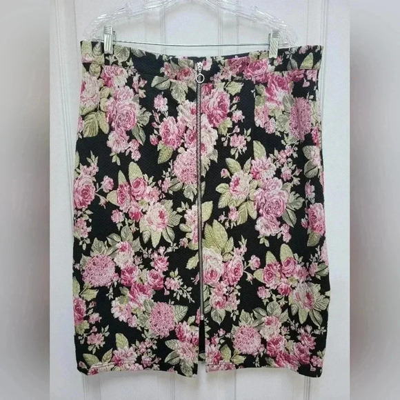 Maeve Anthropologie Women's Stretch Knit Rose Floral Zipper Back Skirt Size XL - Picture 2 of 4